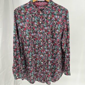 Talbots Plus Womens Floral Print Shirt Size XXL Cotton Blend Button Down